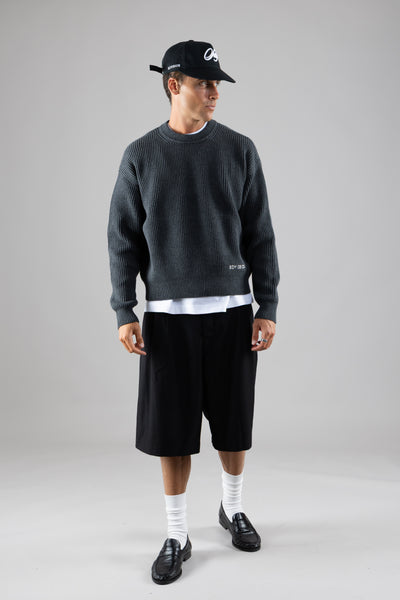 SDY rib knit crewneck - Charcoal